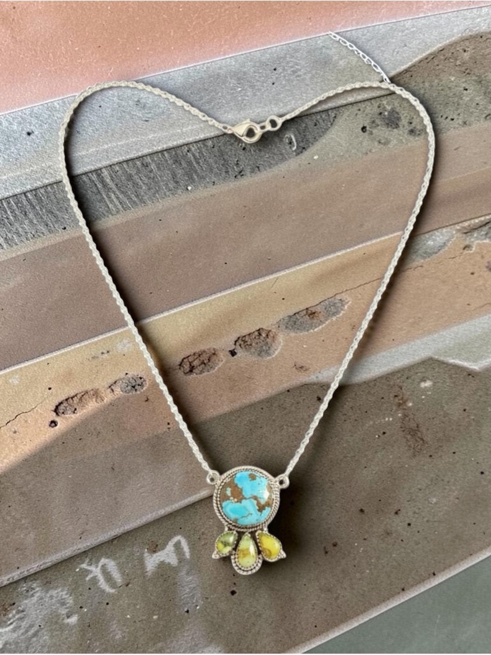Golden Hills & Palomino Turquoise in Solid Sterling Silver Necklace